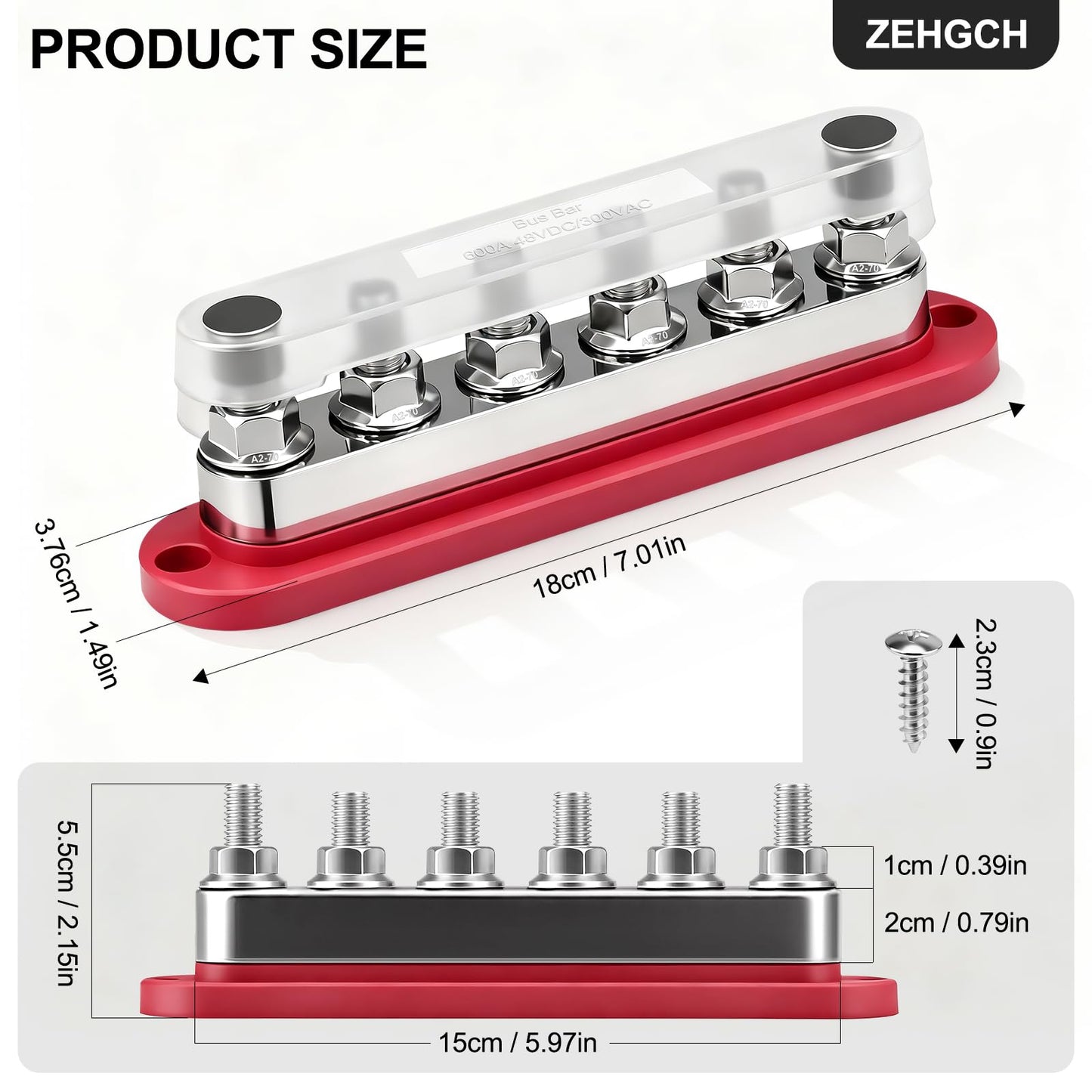 600A Bus Bar 12V Power Distribution Block with 3/8" Studs,Marine Battery Bus Bar Terminal Block Positive & Negative for Automotive Car Boat Solar System (600A 6 x 3/8" Terminal Studs)