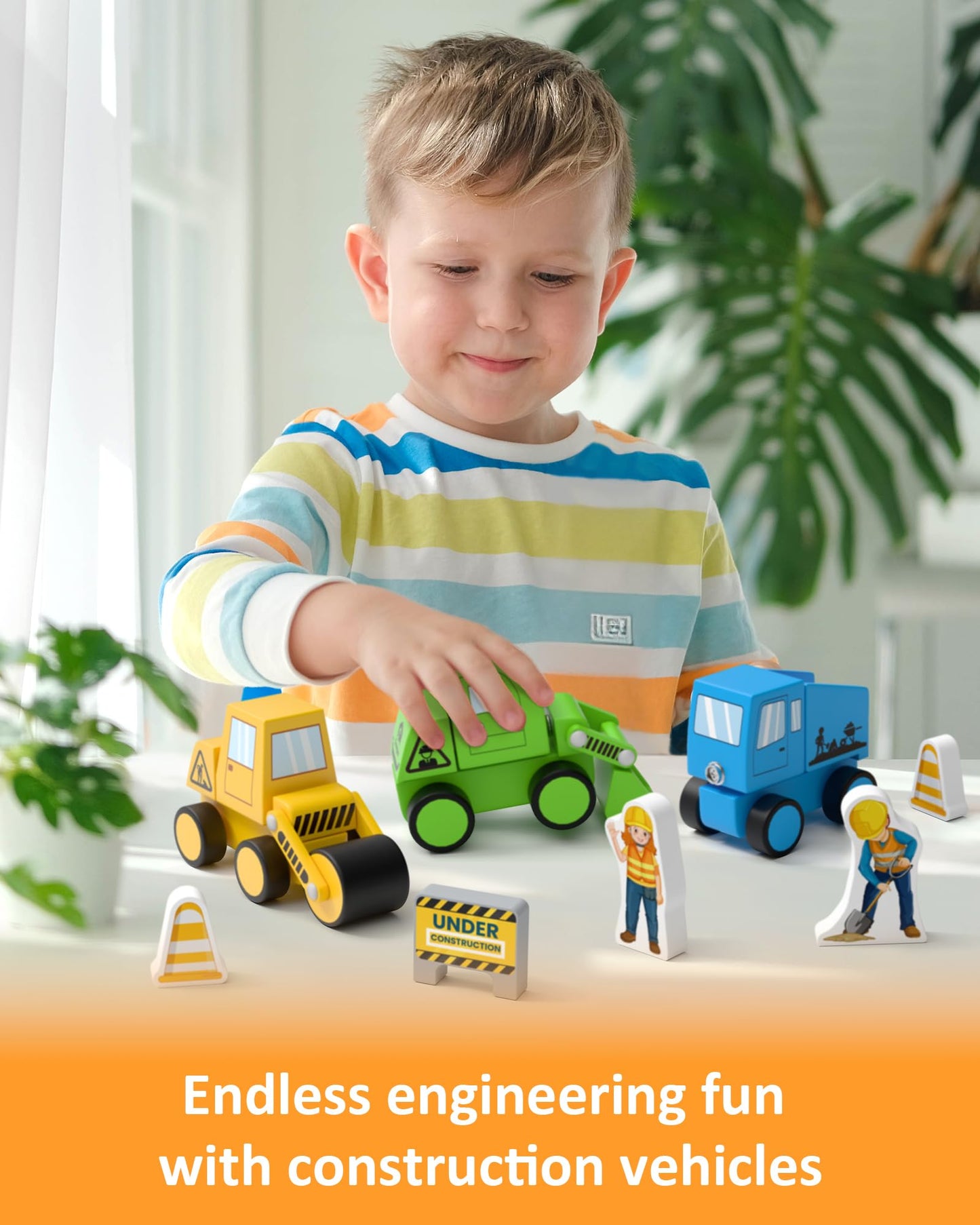 Coogam Snap Together Vehicle Toys for Toddlers, Wooden Montessori Take Apart Construction Engineering Car - Assembly Building Game, STEM Fine Motor Educational Toy Gift for Kids Ages 3-8