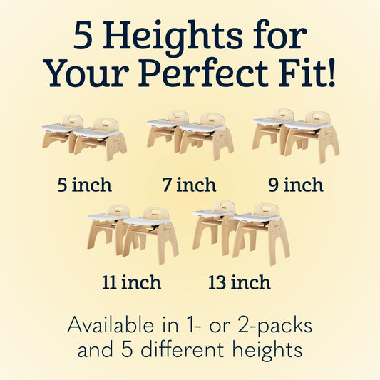 Foundations Easy Serve Low Wood Feeding Chairs Multipack, Adjustable Harness, Removable Dishwasher Safe Tray, No-Tip Base, Stackable Toddler Chairs, 2 Pack, 13 inch
