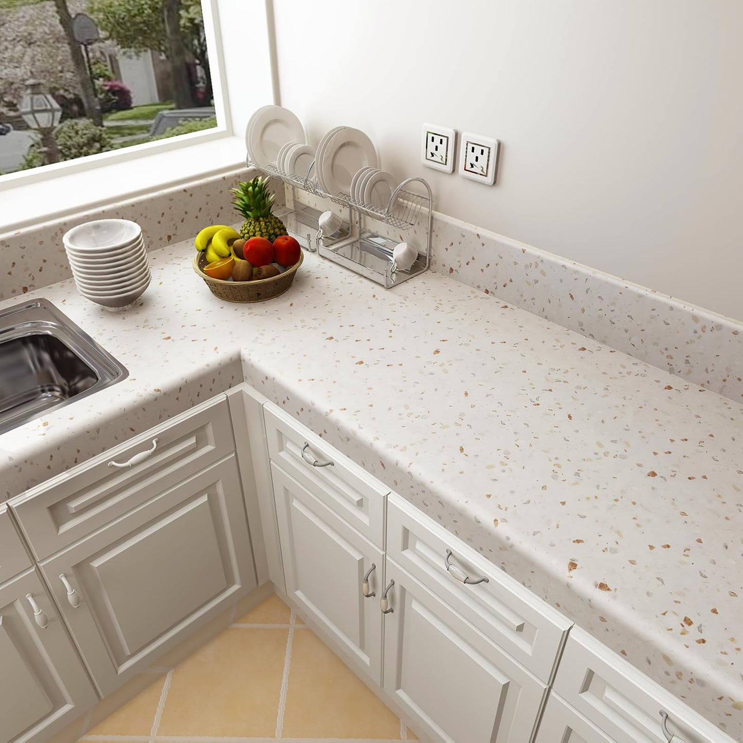 Boobest 157"x31.5" Wide Colorful Terrazzo Wallpaper Peel and Stick Marble Contact Paper for Cabinets and Drawers Self Adhesive Wallpaper Marble Sticker Countertop Vinyl Wrap for Furniture Kitchen Wall