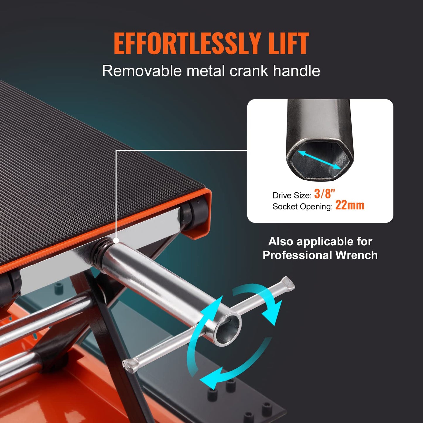 VEVOR Motorcycle Lift, 1100 LBS Motorcycle Lift ATV Scissor Lift Jack with Dolly & Hand Crank, Center Hoist Crank Stand with Wide Deck & Tool Tray for Street Bikes, Cruiser Bikes, Touring Motorcycles