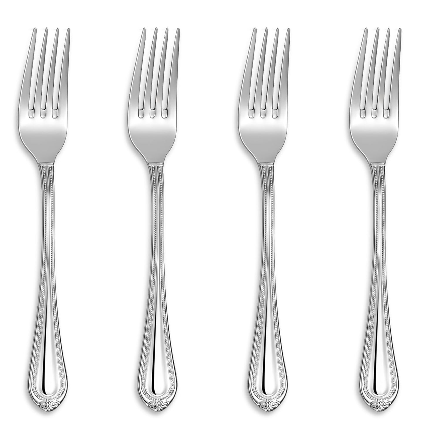 KEAWELL Pearl Edge 4-Piece Premium Fork Set, 18/10 Stainless Steel, Fine Silverware with Mirror Finish, Dishwasher Safe (4, 7.3" Salad Forks)
