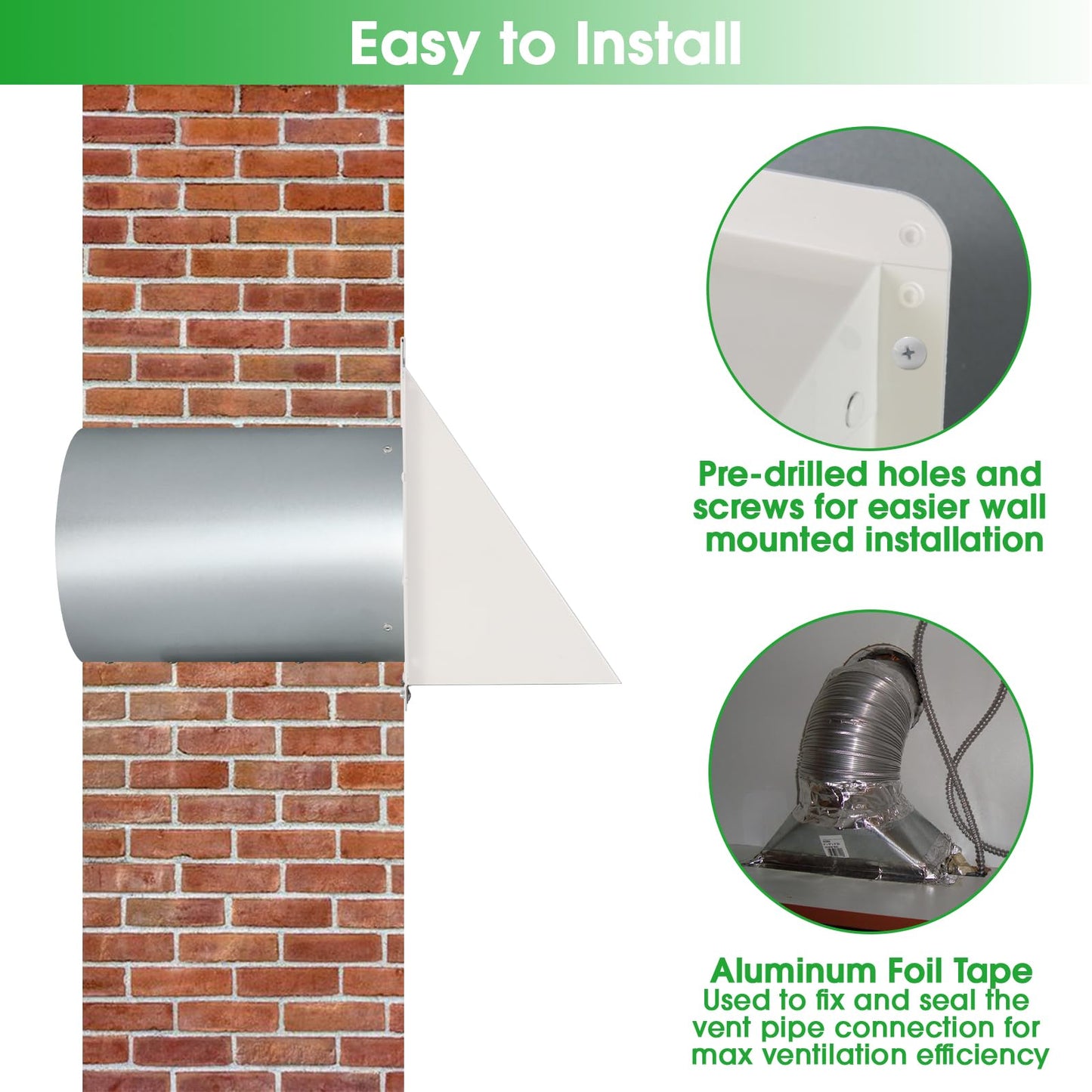 6 Inch Hooded Wall Vent with Screen and Damper,6 Inch Exhaust Vent Cover Cap for Outdoor Kitchen Range Hood Dryer Ventilation,Outside Wall Mount Extractor for House Air Exhaust,Galvanized Steel,White