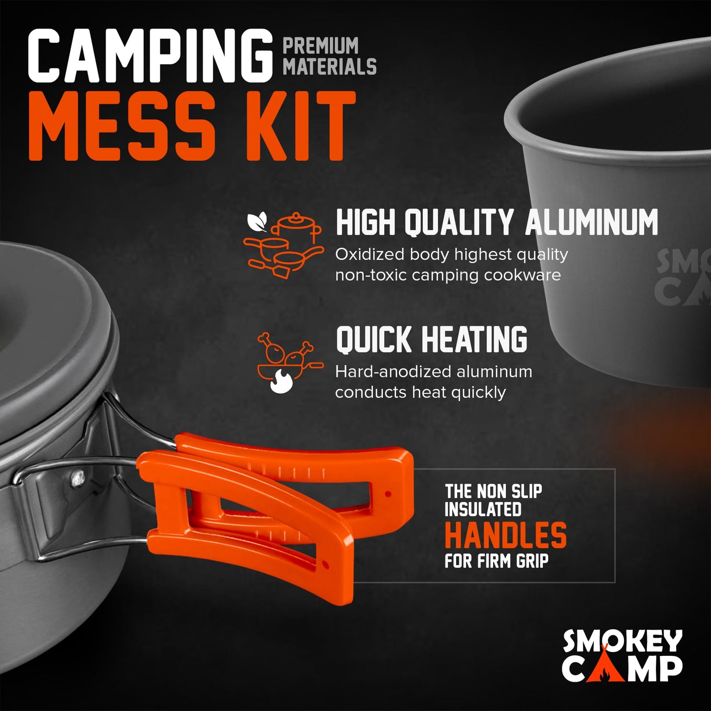 11 Pcs Smokey Camp Backpacking Cooking Set with Stove & Adapter - Pot, Pan, Stove, Cutlery, Compact Camping Cookware Mess Kit for One Person, All in One Non-Stick Camping Cooking Set, Hiking, Picnic