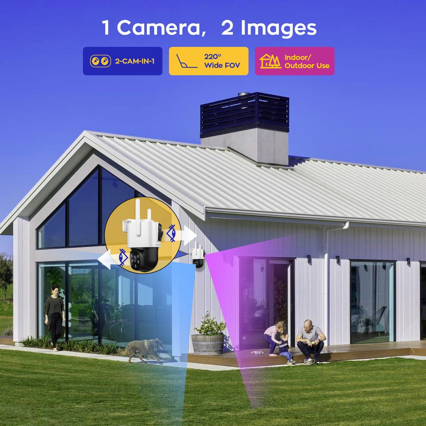 xmartO [Doorbell + 4-CAM] Dual-Lens Wireless Camera & Smart Video Doorbell Security Bundle, 16CH 4K WiFi6 Mesh NVR with 1TB HDD, 4MP 180° FOV/360° PTZ AI Tracking, 2-Way Audio, No Monthly Fee