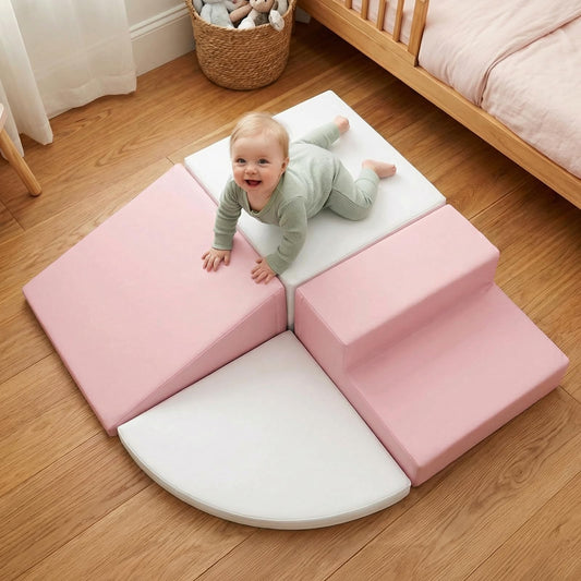 little dove 4-Piece Set Climbing Toys for Toddlers 1-3, Baby Foam Climbing Blocks for Toddlers, Soft Play Toddler Climbing Toys Indoor for Crawling Climbing and Sliding, Foam Play Gym, Pink & White