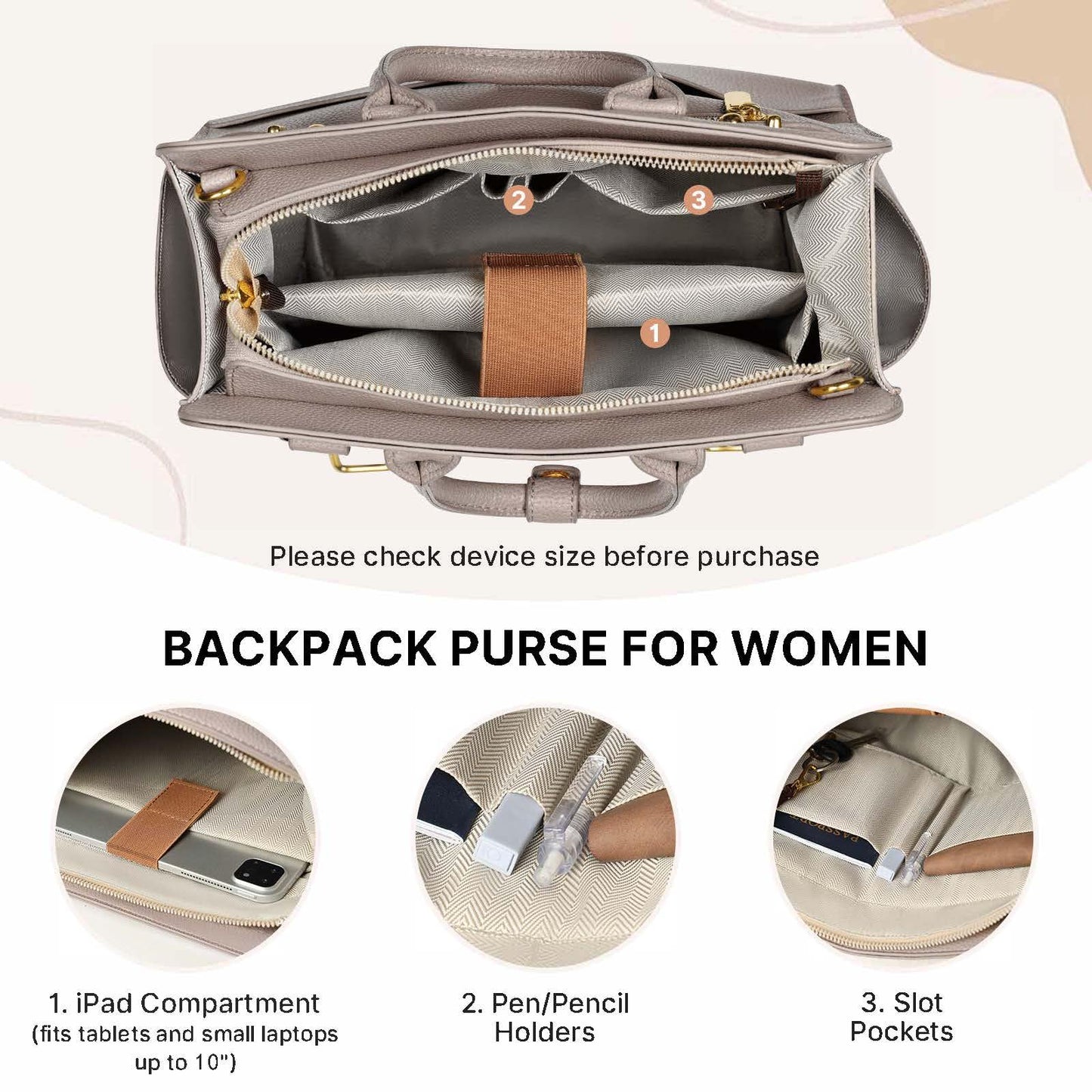 JKAOO Backpack Purse for Women PU Leather Travel Backpack, 4 in 1 Designer Convertible Backpack Purse with Removable Strap (Beige)