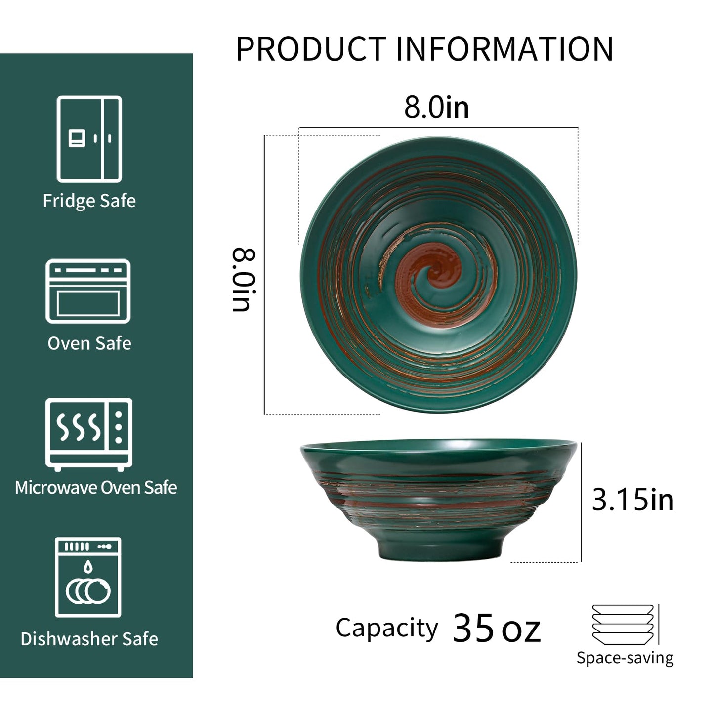 YUN TAO Ceramic Ramen Bowls Set of 4, 35 oz Large Japanese Style Serving Bowls for Salad,Udon, Soba, Pho,Pasta, Asian Soup Noodle (Multicolor - Set of 4)