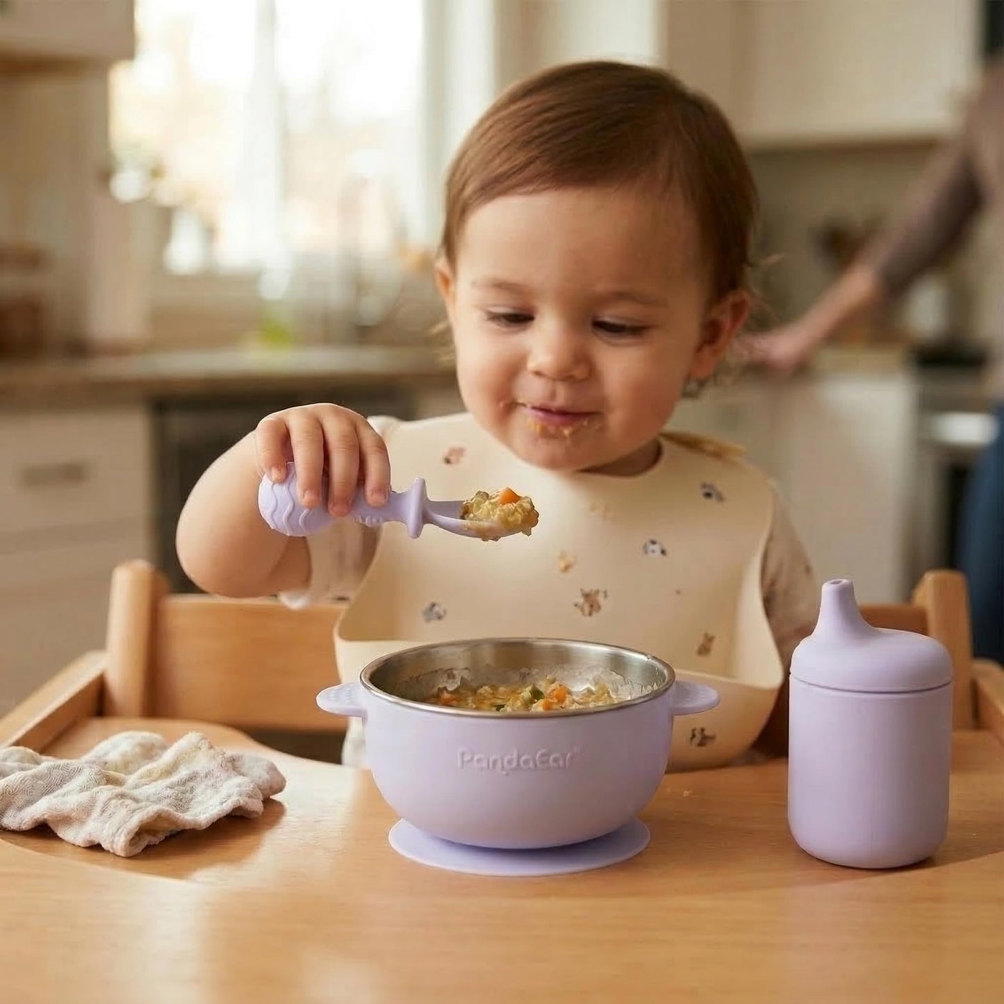 PandaEar 3 Pack Stainless Steel Suction Baby Bowls & 3 Silicone Baby Spoons | Non-Slip Stay Put Bowls & Anti-Choke First Stage Spoons for Toddlers, BPA-Free Baby Led Weaning Set