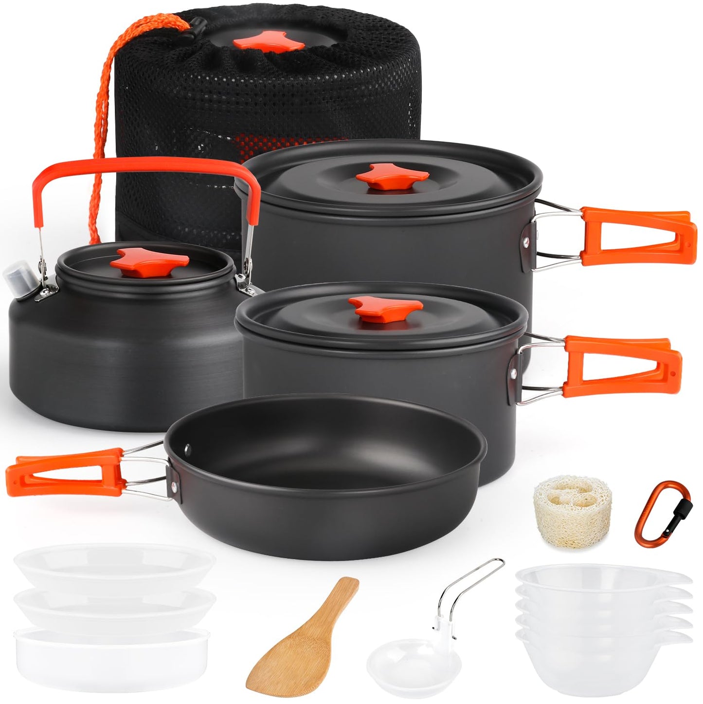 Gutsdoor Camping Cookware Set Lightweight Backpacking Mess Kit, Non-Stick Cooking Equipment Camping Pots and Pans Set with Storage Bag for Outdoor Hiking(16 Piece/Set)