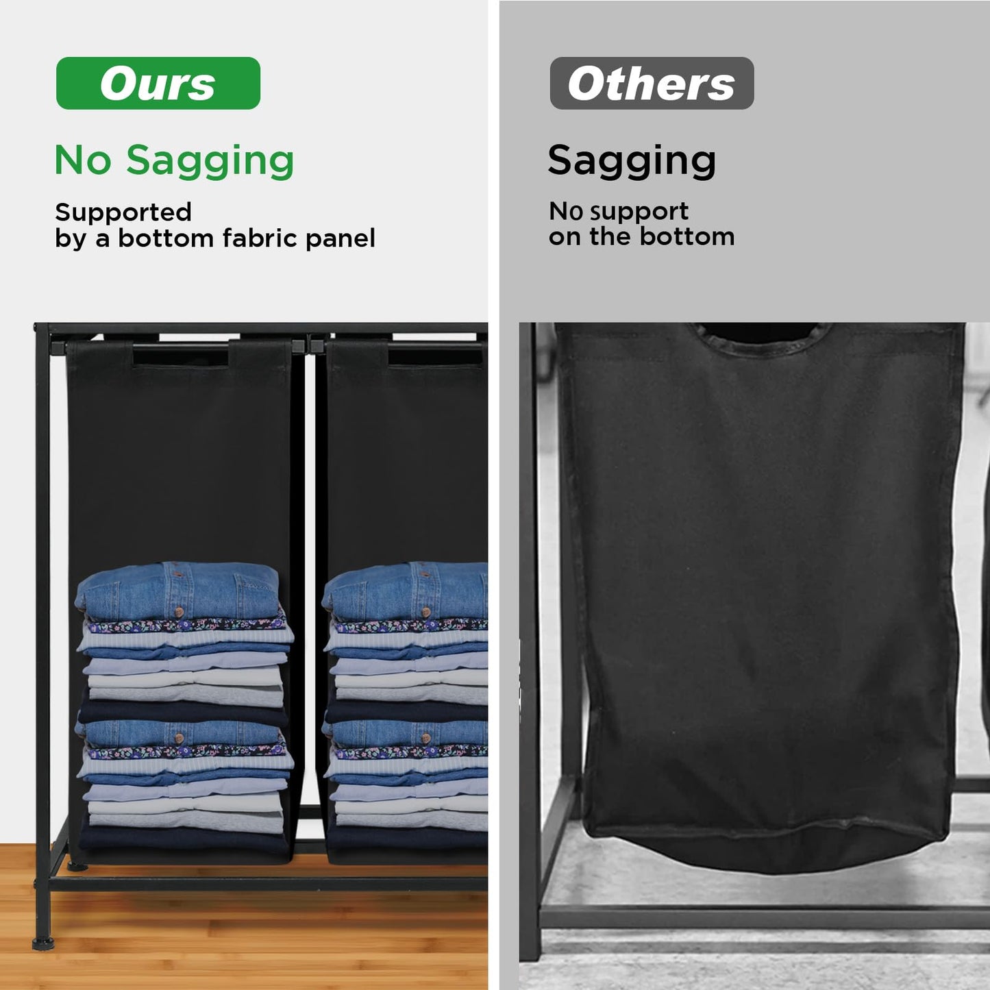 Laundry Sorter 3 Section, 180L Laundry Hamper Basket with Shelf and 2 Drawers, 3 Compartment Clothes Storage Organizer Cart, Pull-Out Removable Oxford Fabric Bags, Black