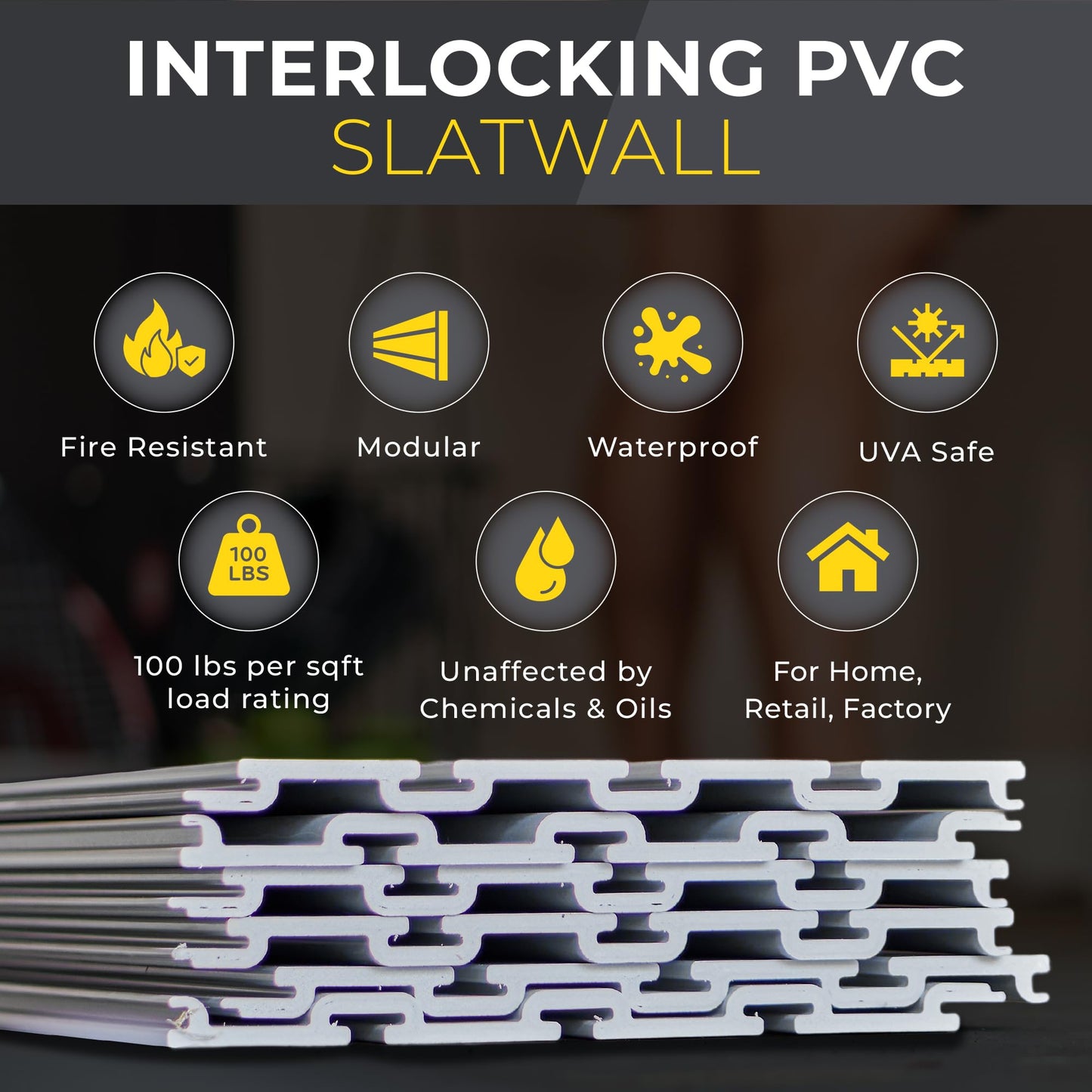 Heavy Duty 8'H X 4'W PVC Garage SlatWall Storage System (with Endcaps & Screws) - Modular Slat Wall Paneling for Garage Wall Organizer - Interlocking SlatWall Panels for Home & Commercial Use (Grey)