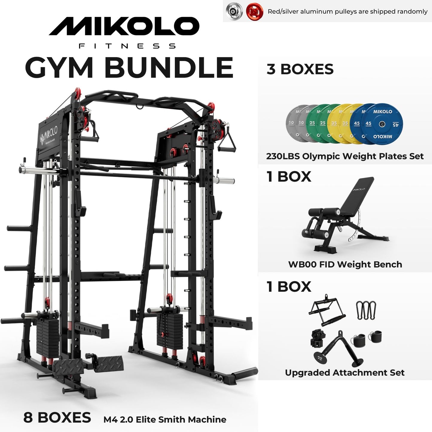 Mikolo Smith Machine, 2200lbs Squat Rack with LAT-Pull Down System & Cable Crossover Machine, Power Rack and Packages (BPRO230CPHGP with Weight Stack)