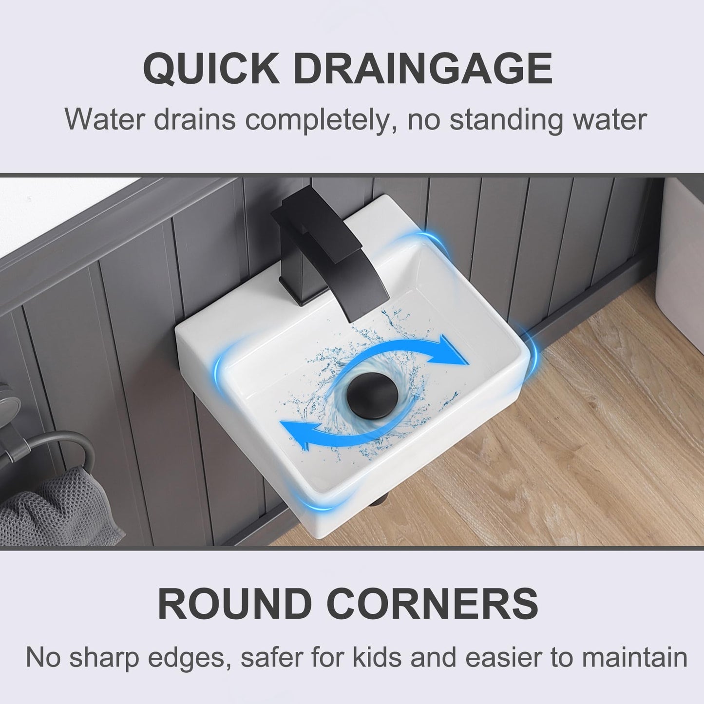 DEHOMEN Rectangle Wall-mount Bathroom Sink 13.3" x 11.5" Compact Ceramic Floating Square Vessel Sink Modern Vanity Classic Lavatory for Small Bathroom,Rvs White