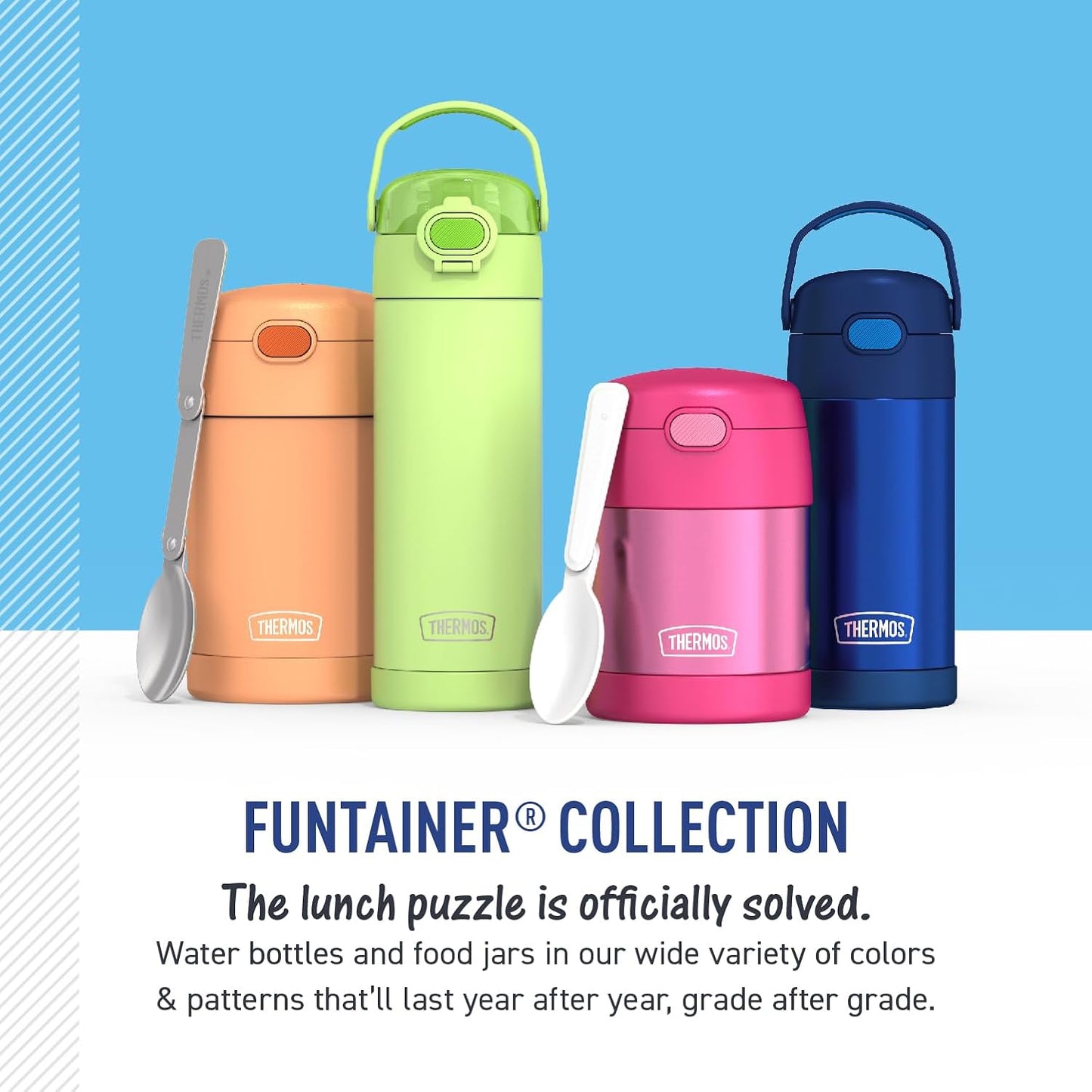 THERMOS FUNTAINER Water Bottle - 12 Ounce Kids Stainless Steel Vacuum Insulated with Straw - Stitch Design