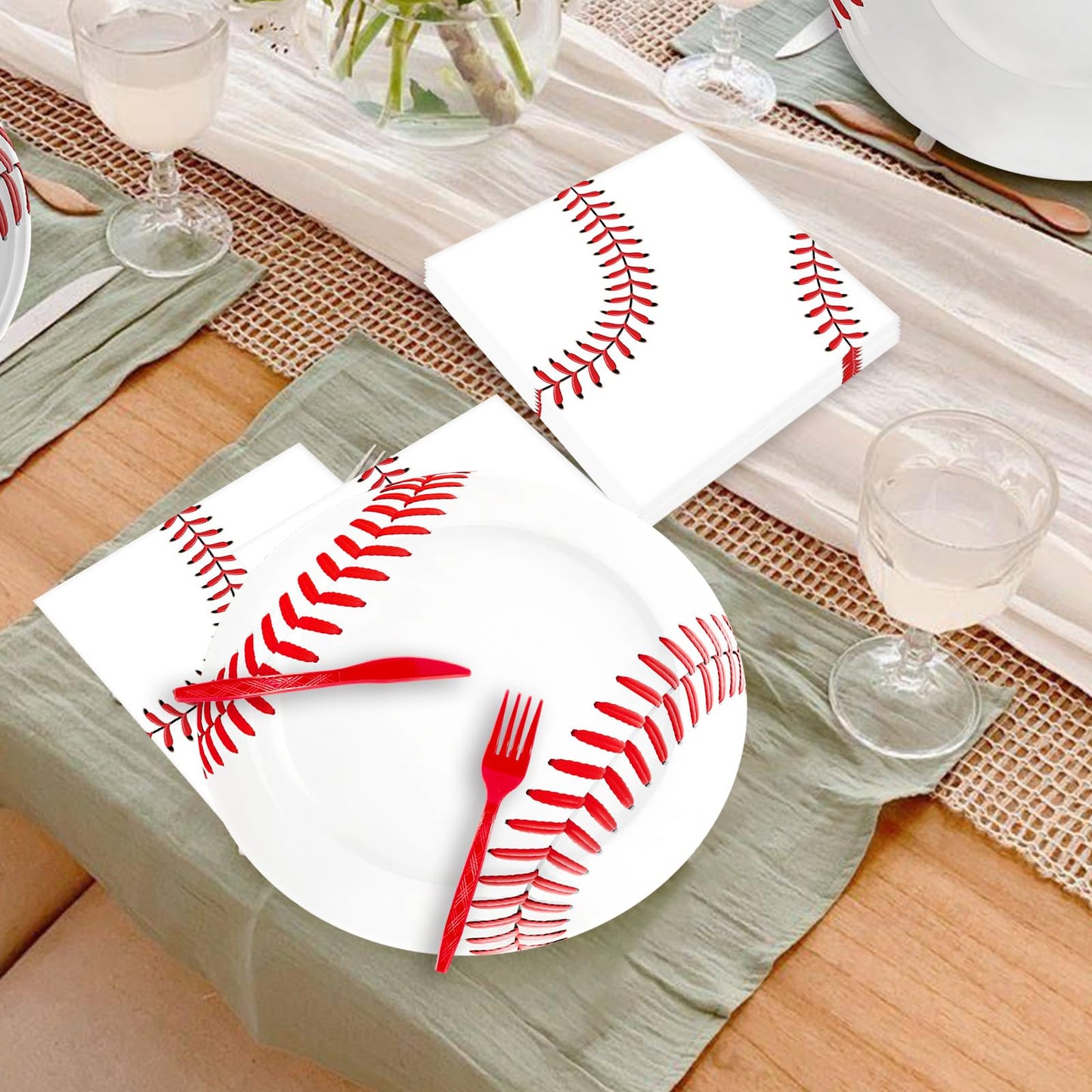 170 Pcs Baseball Paper Plates and Napkins Set, Baseball Themed Party Supplies Decorations With Banner Tablecloth Cup and Forks Favors For Sport Themed Birthday Party Favors Serves 24