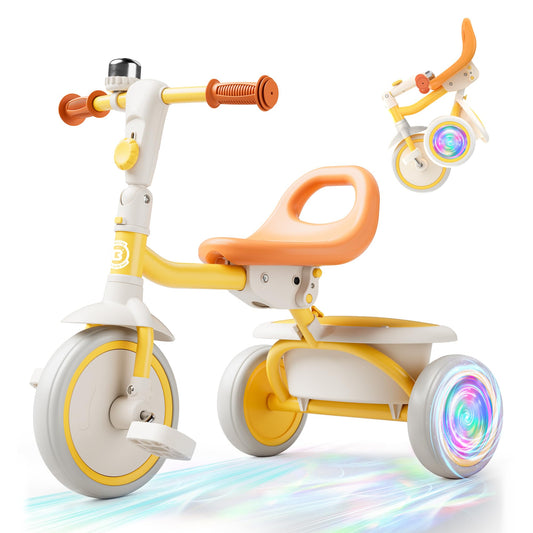 besrey Colorful Lighting Toddler Tricycle for Ages 18 Months to 5 Years, Toddler Bike with Bell, Kids Tricycle, Gift for 2-5 Year Olds, Toy for Boys and Girls, Tricycle for Toddlers, Yellow