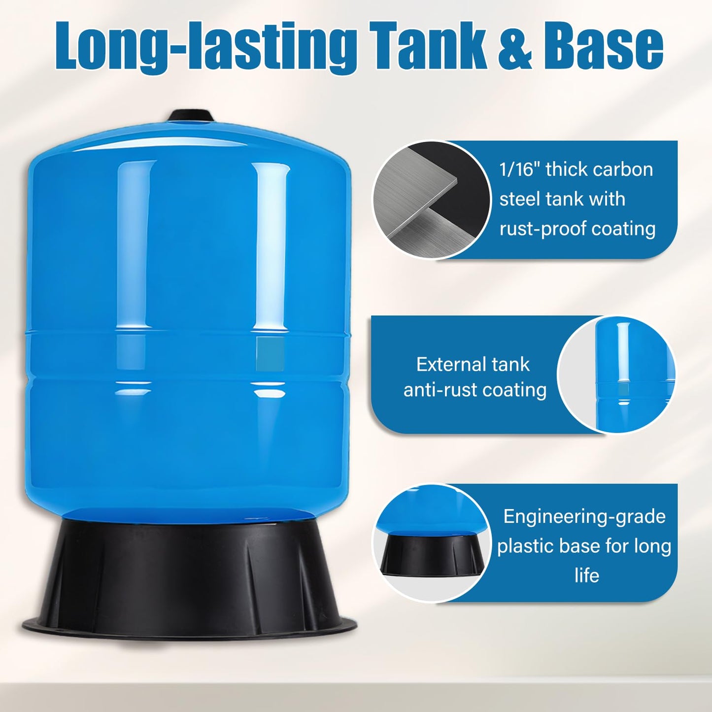 Water Pressure Tank For Well Systems, Vertical Pressurized Tank/Bladder Tank with Diaphragm & Drinking Liner, for Home Domestic Water Supply (14GAL)