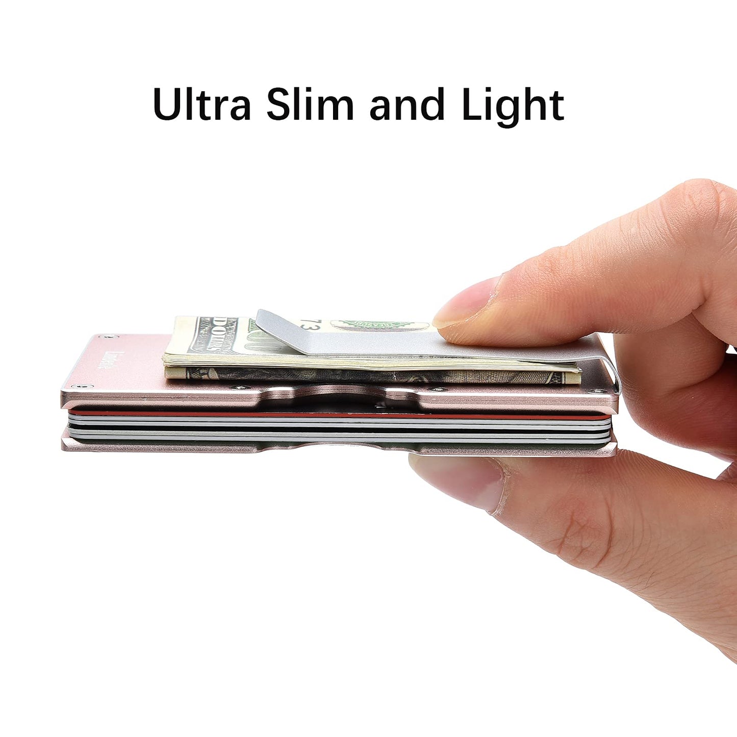 Lindenle Minimalist Wallet Small Card Holder Slim Front Pocket Wallet RFID Blocking Money Clip Women Men (Rose Gold)