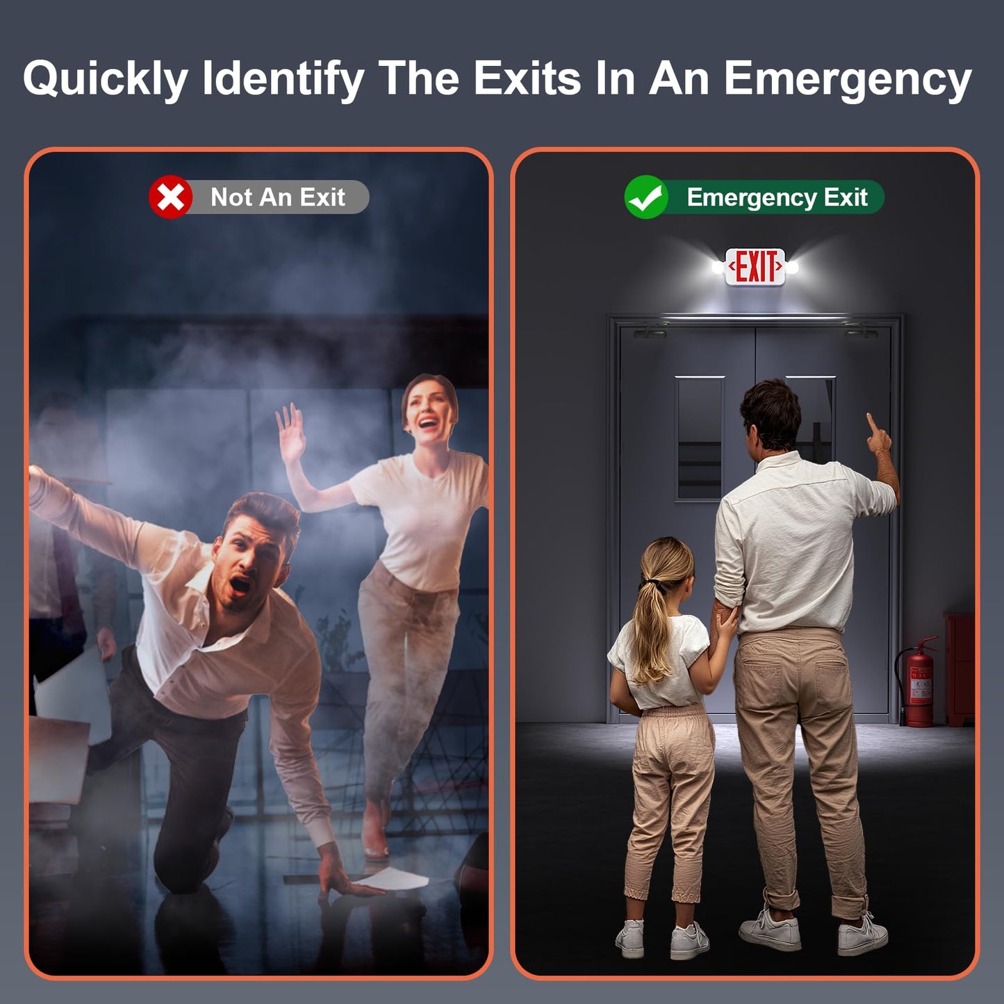 SASELUX Led Exit Sign Emergency Light Combo Adjustable Two Head,Double Sided and Battery Backup Exit Light,Red Letter Hardwired Emergency Exit Sign,AC 120/277V,UL Listed,Ceiling&Wall Mount (6 Pack)