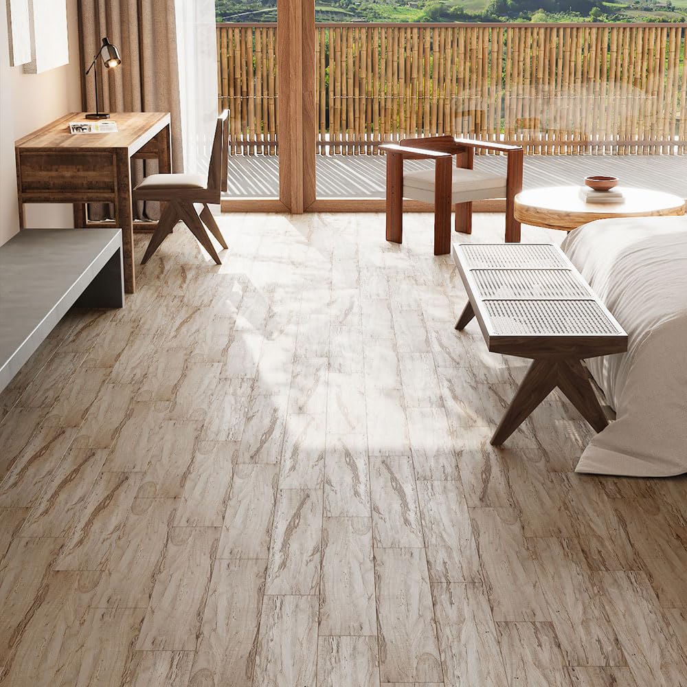 INMOZATA 36-Pack 54 Sq.Ft Peel and Stick Floor Tile, Wood Grain Flooring Planks Self Adhesive Floor Tiles Peel and Stick Waterproof Vinyl Flooring for Bedroom, Kitchen, RV, Office(Natural Wood)