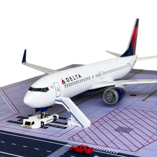 B737 Model Airplane 18.5 Inches Long 1/150 Scale 737 Aircraft with LED Lights and Airport Scene Accessories Ideal Display and Gift