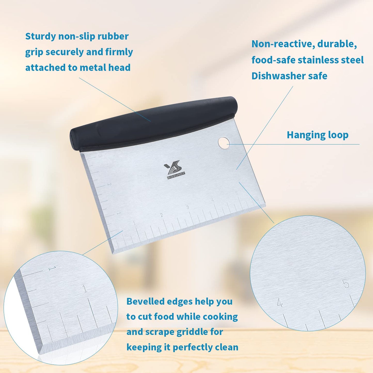 MSY BIGSUNNY Dough Scraper Baking Pastry Cutter Good Grip Pastry Scraper Chopper Stainless Steel Dough Cutter