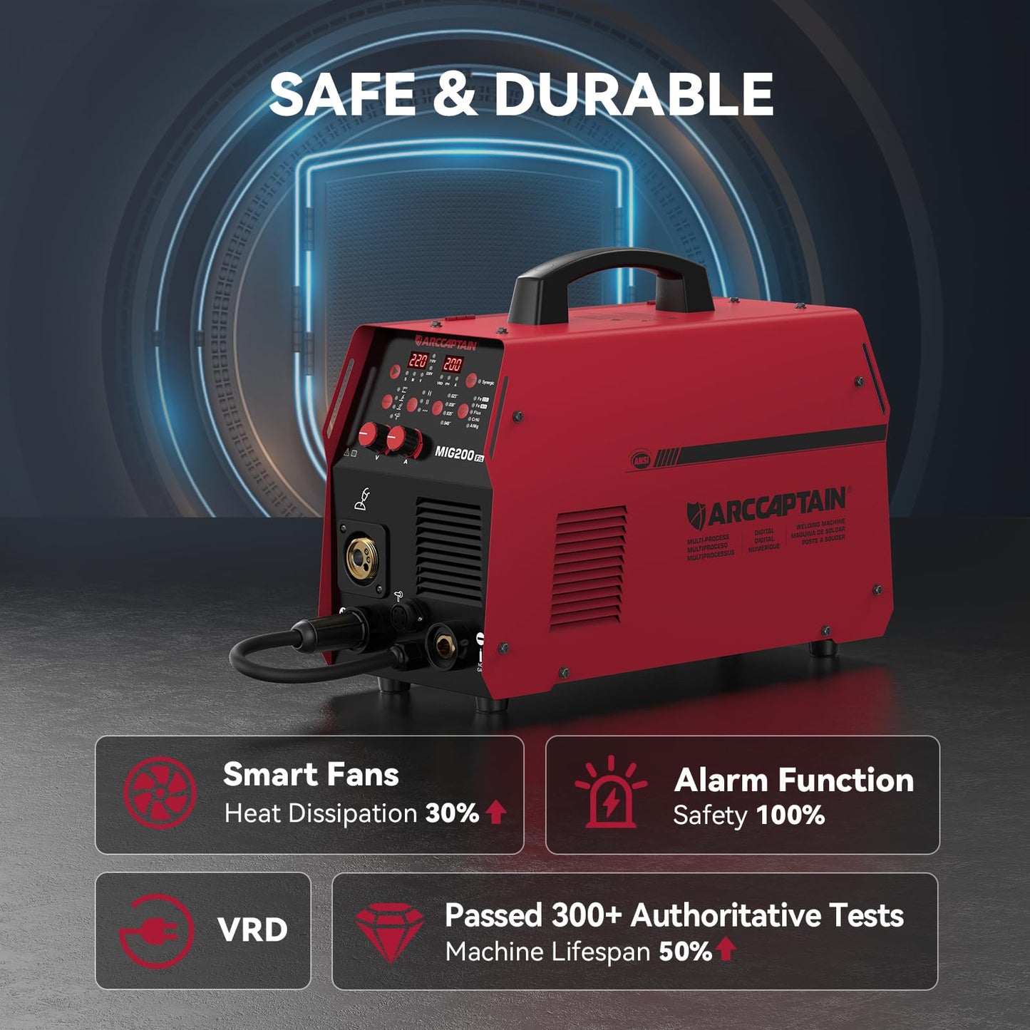 ARCCAPTAIN 6-in-1 Aluminum MIG Welder 200A & MB15 15AK MIG Welding Gun Kit