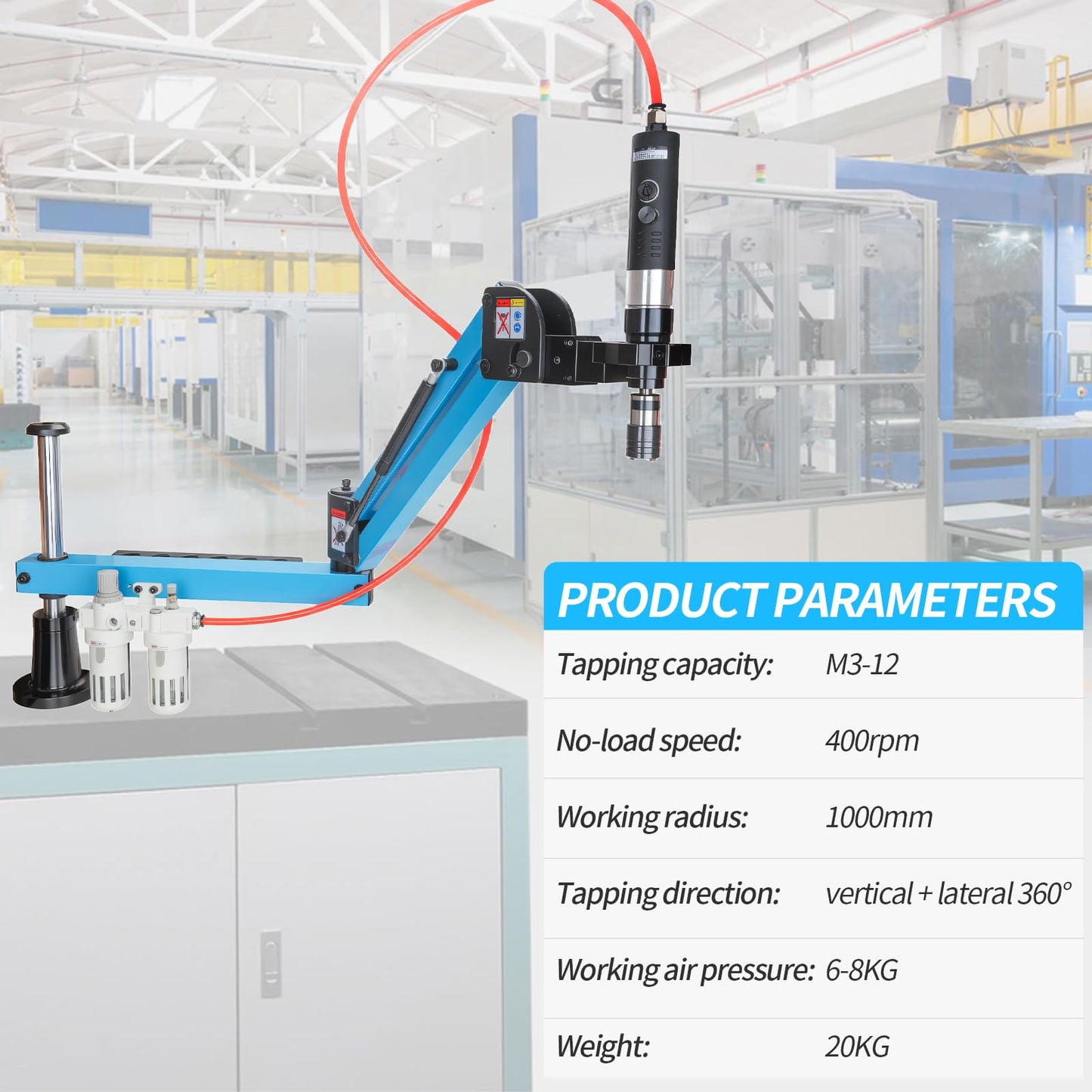 Helivivfy Pneumatic tapping machine, 360° Multi directional universal soft arm drilling and threading machine M3-M12 with tap holder