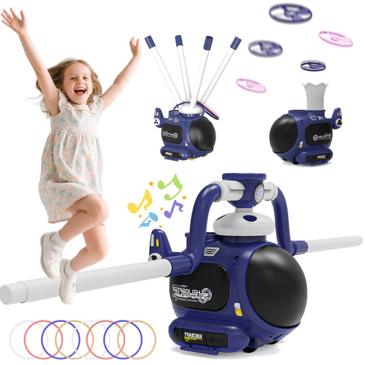 WhimsQuest Missfly 4-in-1 Kids Outdoor Game Toy, Auto Disc Launcher, Jump Dodge & Ring Toss, Interactive Sports Play for Boys & Girls (Blue)
