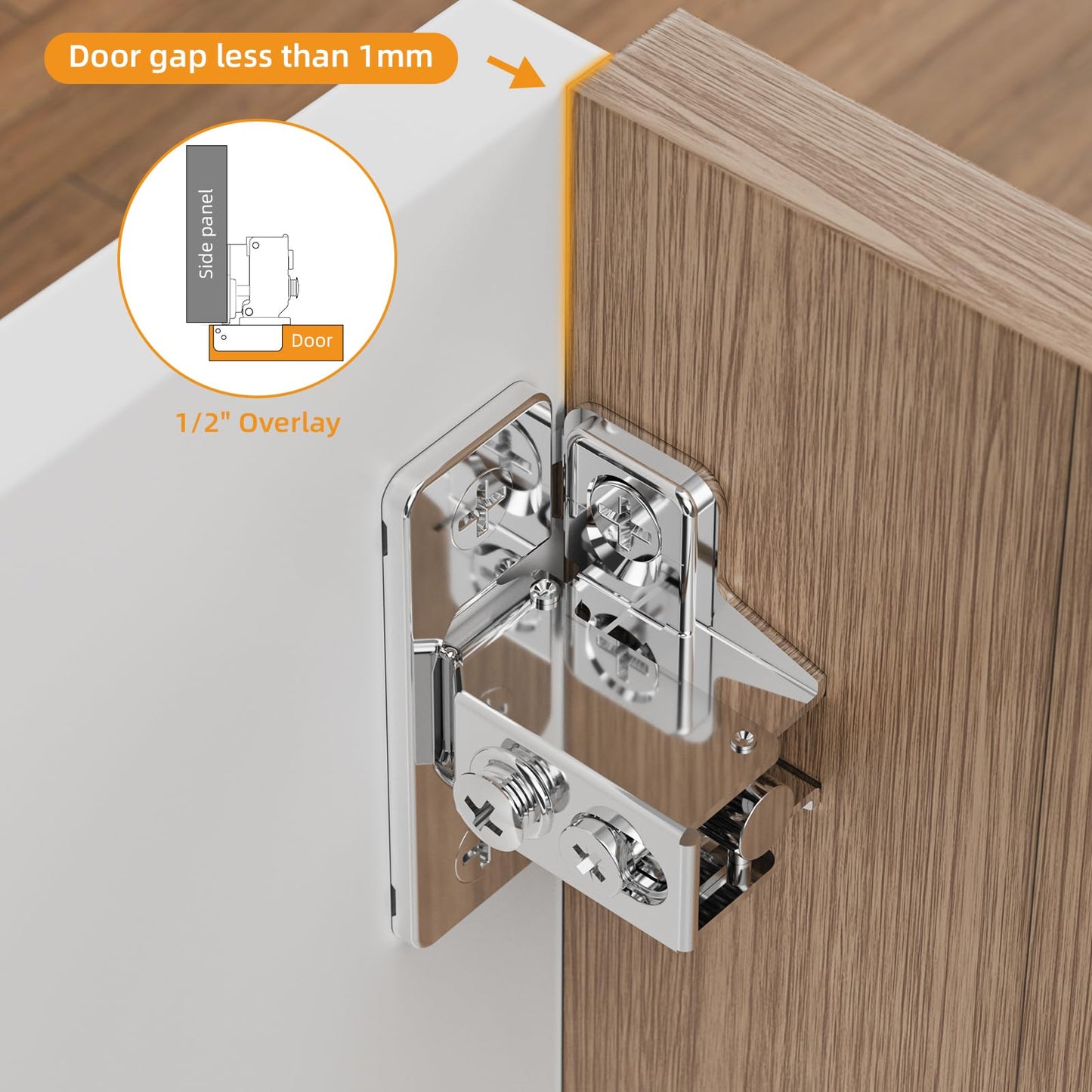 Chibery 50 Pack 1/2" Overlay Soft Close Face Frame ＆ Frameless Hinges, Stainless Steel Quiet 3D Concealed for Kitchen Door, 105° Slow Smooth Hardware Replacement, Self Closing Hidden, Satin Nickel