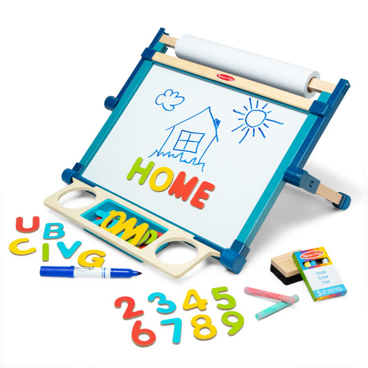 Melissa & Doug Magnetic Tabletop Easel, Deluxe Double-Sided Wooden Art Set with Chalkboard, Dry-Erase Board, Paper Roll Holder, Magnets & Art Supplies, Preschool Learning Toys for Kids Ages 3+