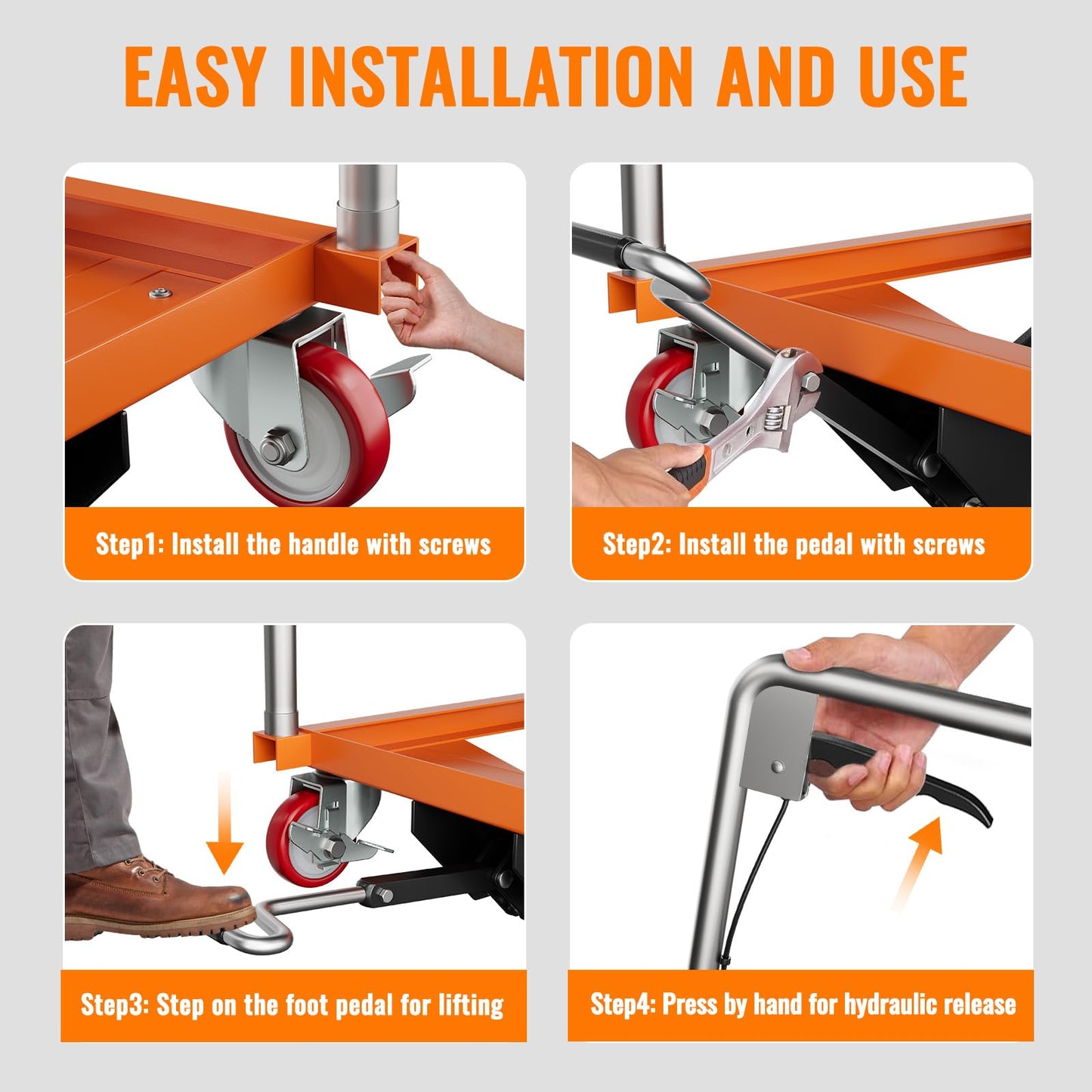 Garvee Hydraulic Lift Table Cart, 1100lbs Capacity 32" Lifting Height, Manual Single Scissor Lift Table with 4 Wheels and Non-Slip Pad, Hydraulic Scissor Cart for Material Handling, Orange