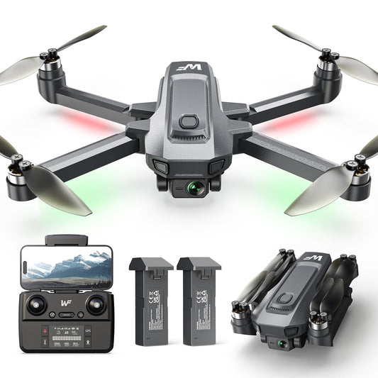 Drones with Camera for Adults 4k, WeFone WF30 GPS FPV Foldable Quadcopter for Beginners, Follow Me and Auto Return Home, Brushless Motor, 5G Transmission, 2 Batteries for 40 Mins Flight Time, Black
