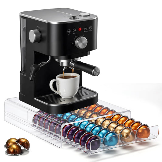 Clear Acrylic Coffee Pod Drawer for Nespresso Vertuo 40 Pod Double Sided Pull Out Organizer