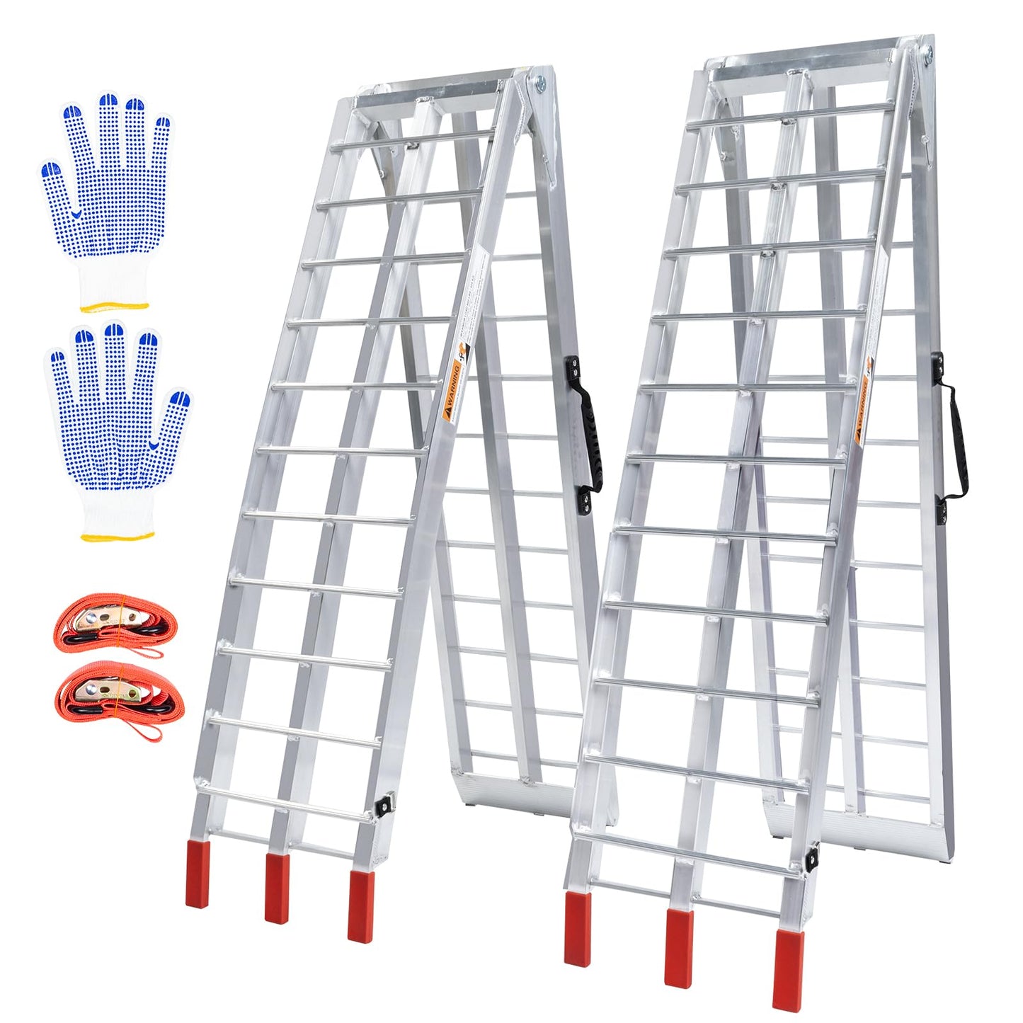 WheelX Aluminum Folding Loading Ramps, 1800 lbs Capacity Truck Ramps for Pickup Trucks Bed, Trailers Ramp with Load Straps for ATV/UTV, Motorcycles, Lawn Mowers, Golf Carts, 2Pcs, 90" L x 12" W