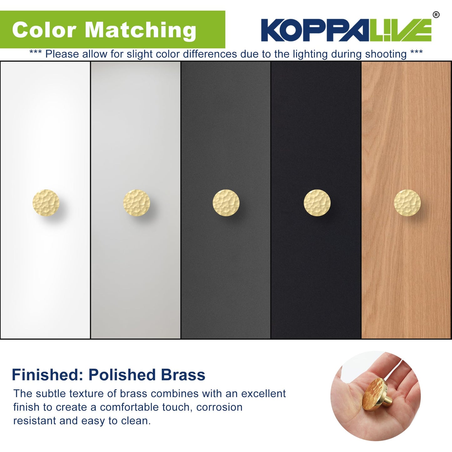 KOPPALIVE 5-Pack Modern Gold Cabinet Knobs, Hammered Solid Brass Drawer Knobs, Round Dresser Drawer Pulls and Handles, Kitchen Cabinet Hardware, Diameter 1-3/16 Inch