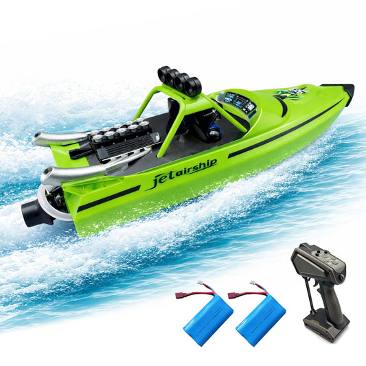 CLORPTYSL Fast RC Speed Boat, 30Kph Jet Racing Boat with Powerful Jet Propulsion for Adult & Children, 2 * 1500mAh Batteries Electric Remote Control Small Water Boat for Pool, Lake, River (Green)