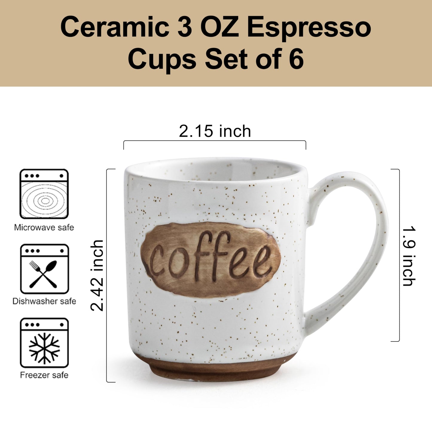 Coffee Cups, Tea Cup, Cute Mini Demitasse Cups Set of 6, Espresso Shot Cups, Coffee Cups Ceramic, Cute Coffee Mugs, Accessories for Coffee Bar, Fit Children, the Elderly, Birthday Party, White