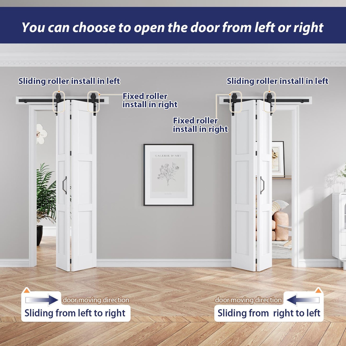 FREDBECK 36X84 Bifold Barn Door White with Hardware, Water-Proof PVC Surface,Assembly Required
