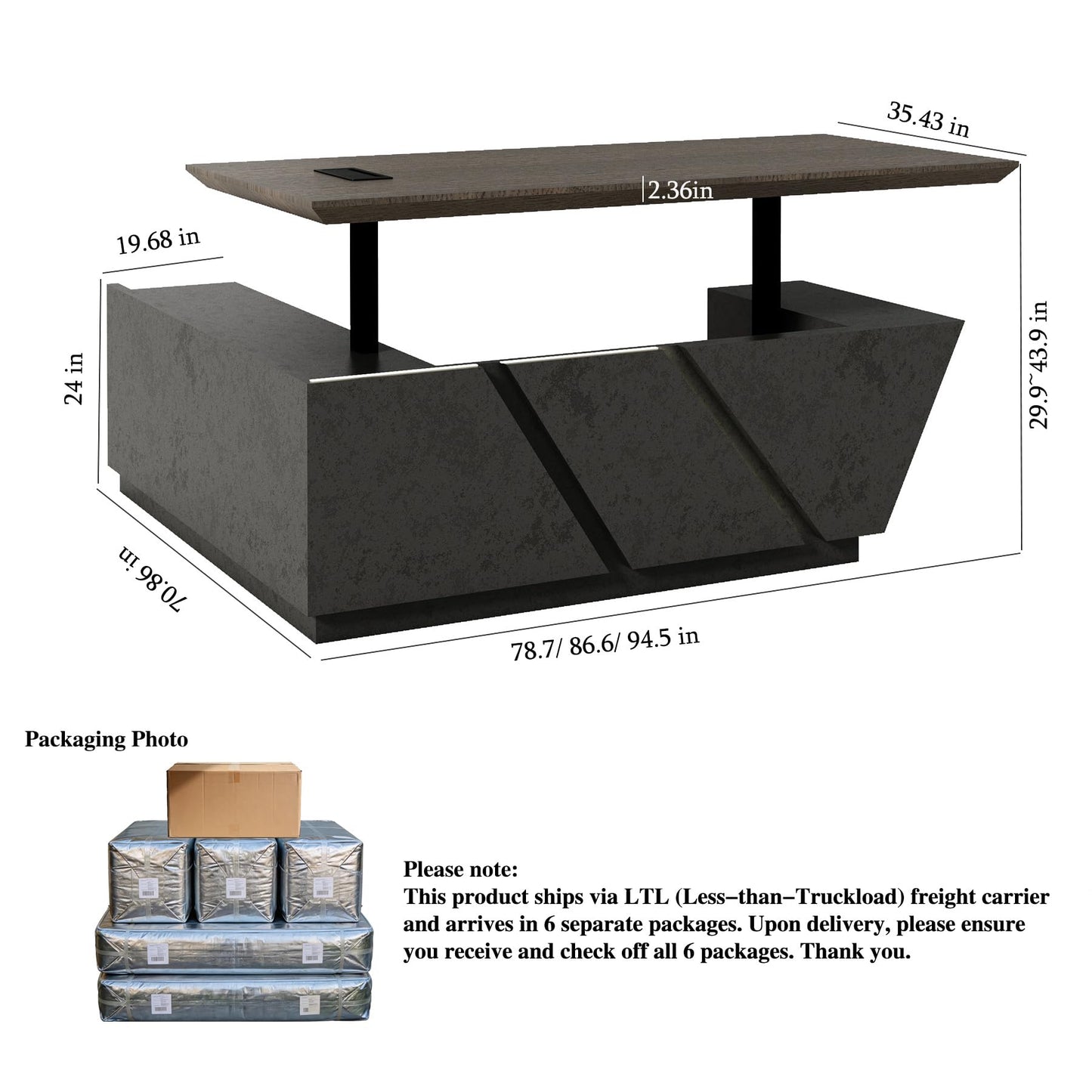 SAINTCY Adjustable Executive Desk - Luxury L Shaped Desk with Drawers, Large Table with File Cabinets, Executive Office Desks with LED Light Strip Home Office Desk for Professionals