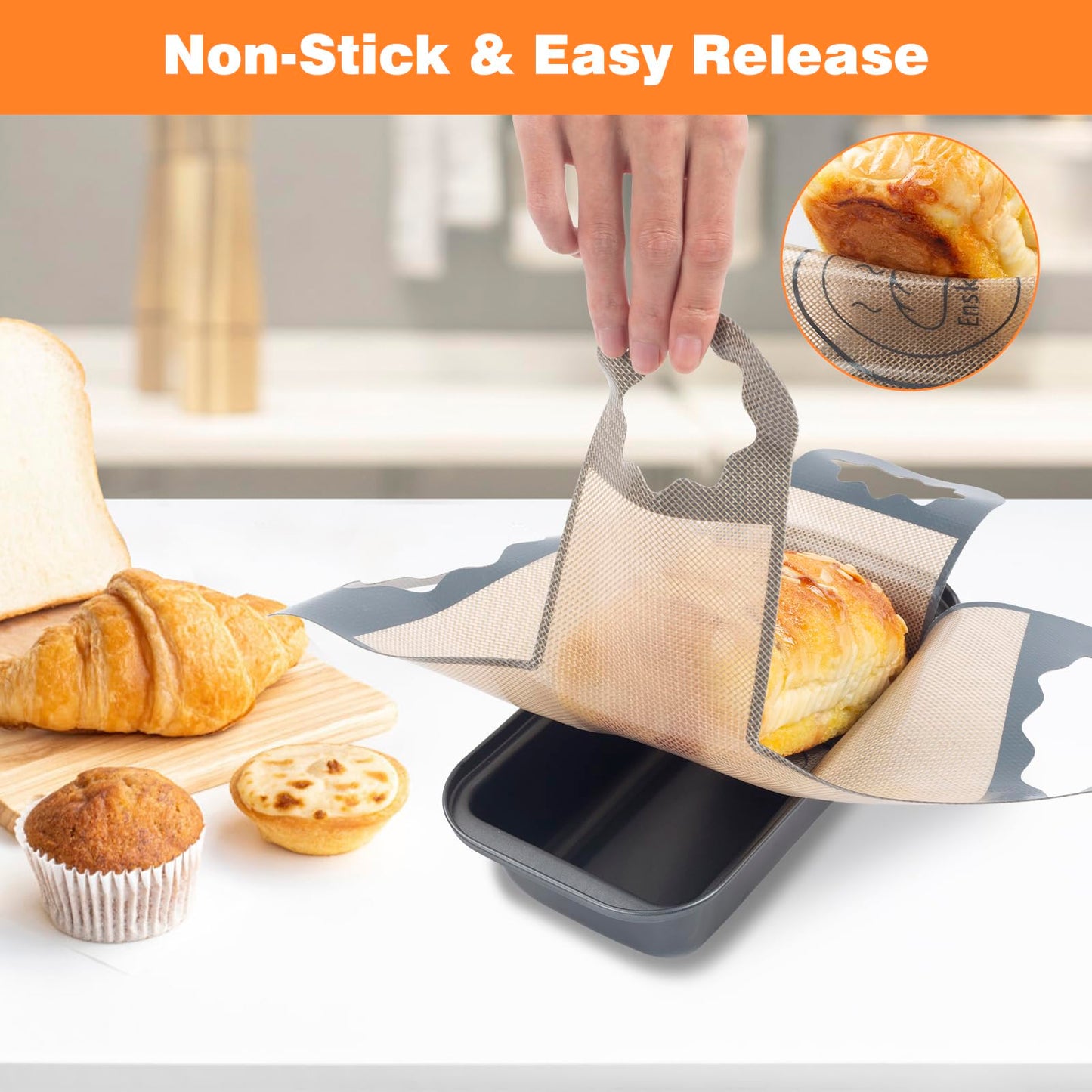 2 Pcs Silicone Bread Loaf Pan Liners, Reusable Food-Grade Silicone Bread Baking Mat, Non-Stick & Heat Resistant Loaf Pan Lifters, Sourdough Sling with 4 Handles, Fits 9x5" or 1.5Lb Loaf Pans