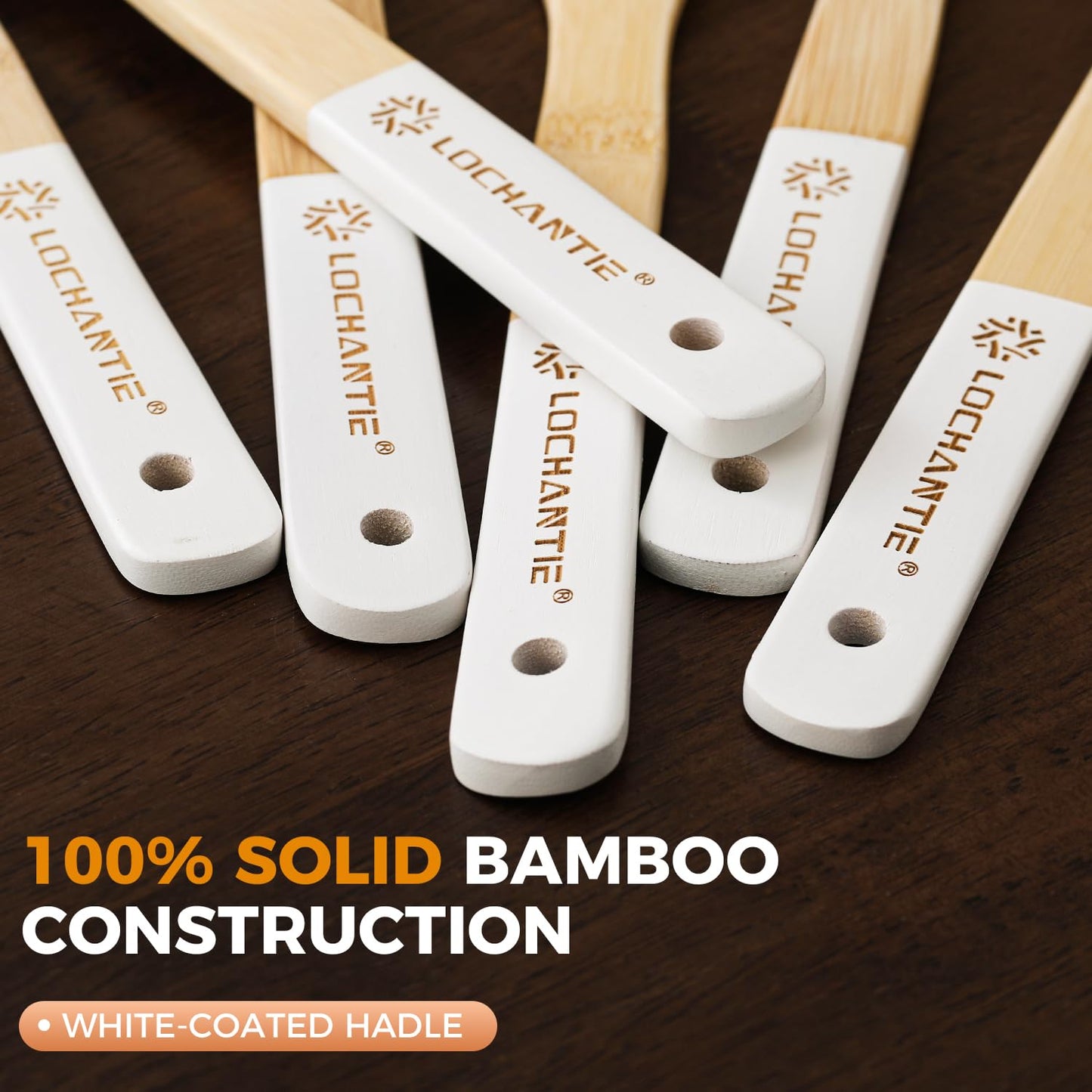 Wooden Spoons for Cooking Bamboo Utensils Set (6 Pieces) - Essential Tools Wooden Spatula & Spoons for Everyday Stirring, Mixing, Flipping & Serving, Gentle on Nonstick Cookware, White