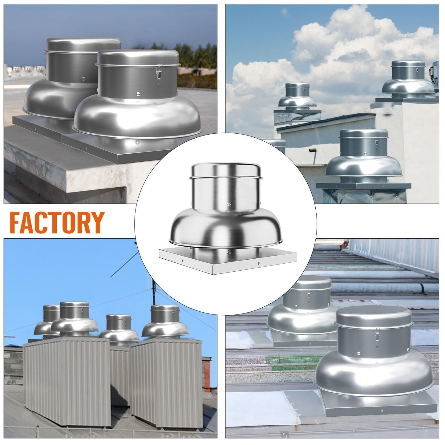 BouPower 2400 CFM Upblast Roof Exhaust Fan, Direct Drive Commercial Ventilation Fan with Upgraded Motor and 25 Inch Base, Quiet Weather-Resistant Roof Vent for Restaurant, Factory and Warehouse Use