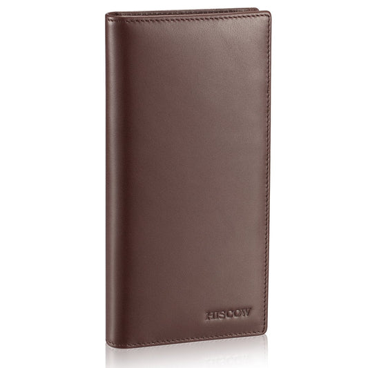 HISCOW Bifold Long Wallet with 15 Credit Card Slots - Italian Calfskin (Coffee)