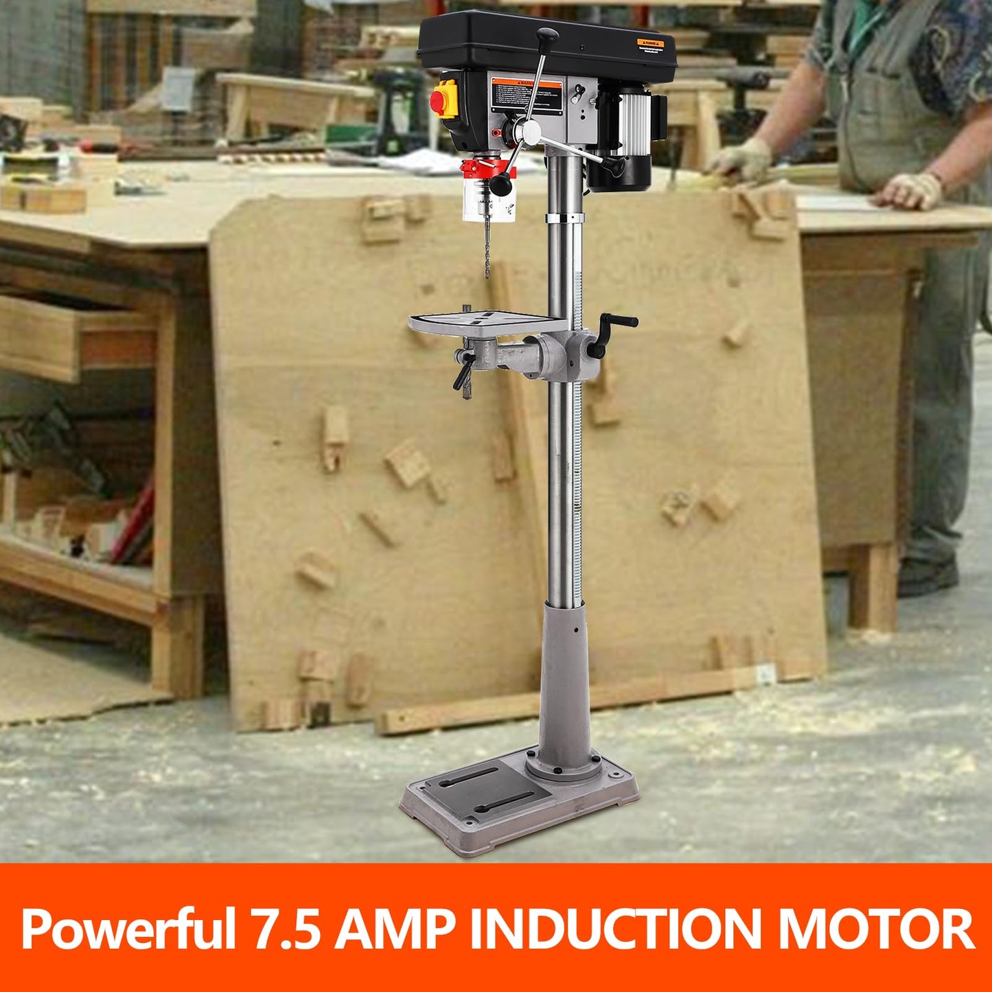 13 in Floor Drill Press, ExploreHorizon 7.5 Amp 120V Pure Copper Motor, 288-3084 RPM Variable Speed Cast Iron Bench Drill Press, 0-45° Tilting Worktable, Tabletop Drilling Machine for Wood Metal