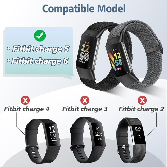 Elastic Braided Bands Compatible with Fitbit Charge 5/Fitbit Charge 6 for Women Men, Breathable Adjustable Stretchy Nylon Loop Sport Replacement Wristbands for Fitbit Charge 6 Charge 5 Straps