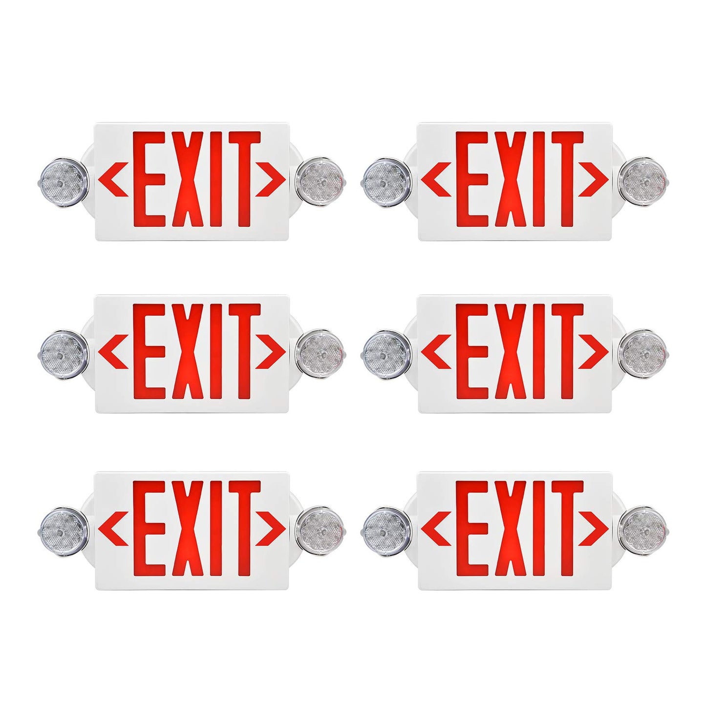 AKT LIGHTING Emergency Exit Light, Adjustable Two LED Head Exit Sign Light, Commercial Emergency Exit Lighting Combo with Back-up Battery for Business UL Certificated(Red, 6 Pack)