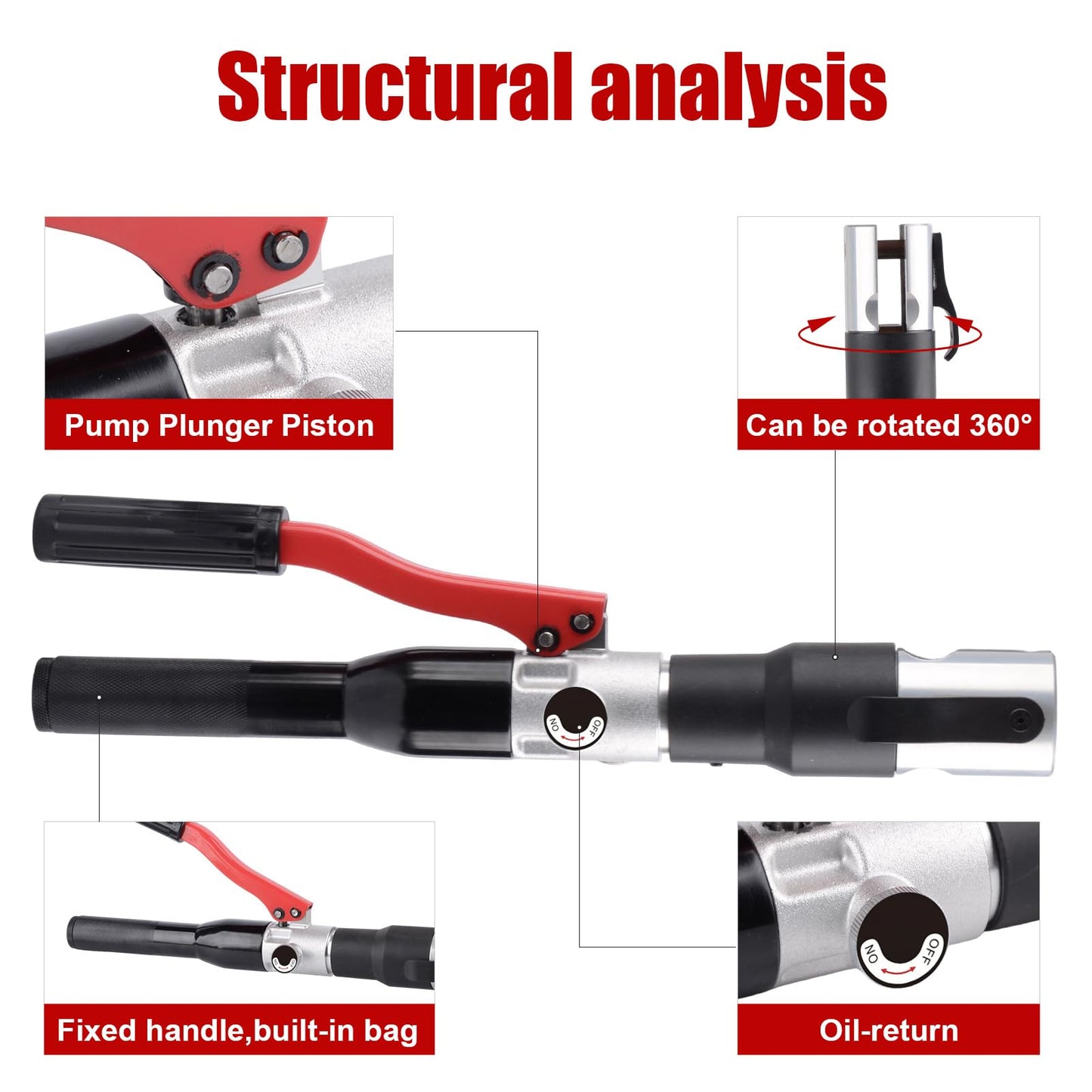 ketailei Hydraulic Crimping Tool | 65MPa Auto Pressure Relief | 1/2"-1" Dies for Copper Pipes & F877 PEX Sleeves | 3/8"-1" Dies for ASTM F1807 PEX Rings（KZ-1930SF）