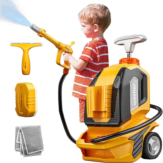 CZOALX Kids Clean Car Wash Toy Toddler Cleaning Set Car Washing Kit,Powerful Manual Pressure Washer with Scraper,Sponge,Rag,Pretend Play Toy Gift for Boys Girls Ages 3+